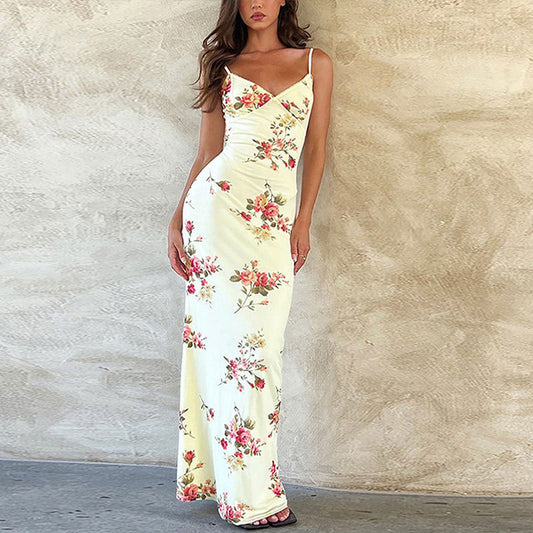 Robe caraco simple et élégante à col en V et dos nu