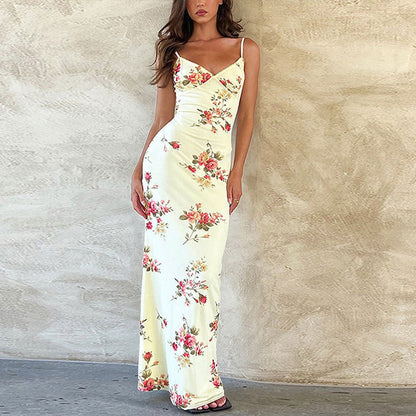 Robe caraco simple et élégante à col en V et dos nu