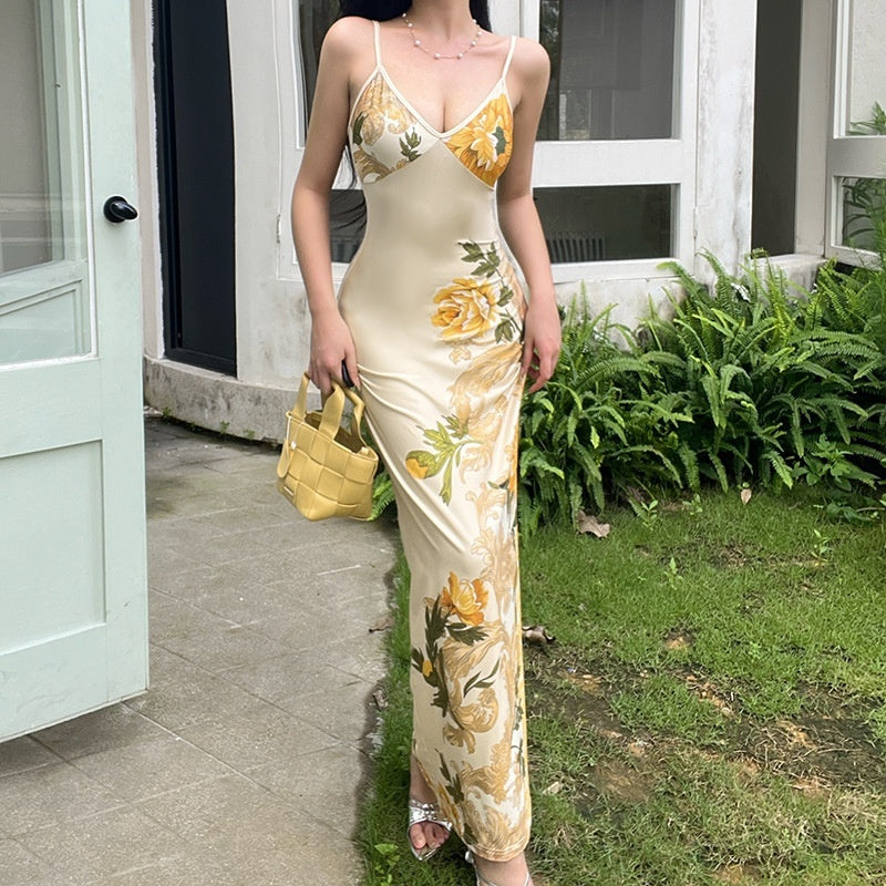 Robe caraco simple et élégante à col en V et dos nu