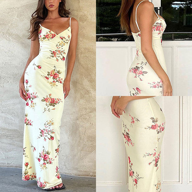 Robe caraco simple et élégante à col en V et dos nu