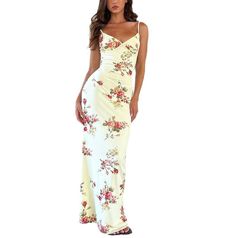 Robe caraco simple et élégante à col en V et dos nu